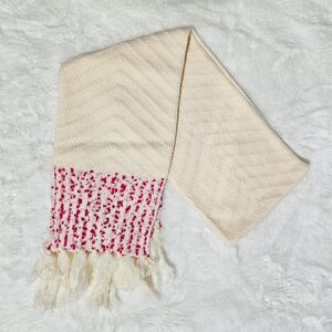 Trina Turk Scarf Cream Pink Tassel Edge Yarn Scarf Cottagecore Barbiecore